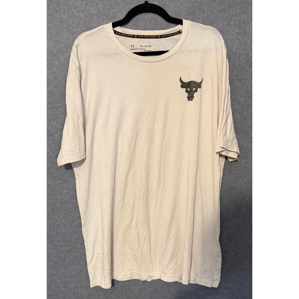 Under Armour Project Rock T-Shirt XXL Cream Brahma Bull Snake Graphic Athletic